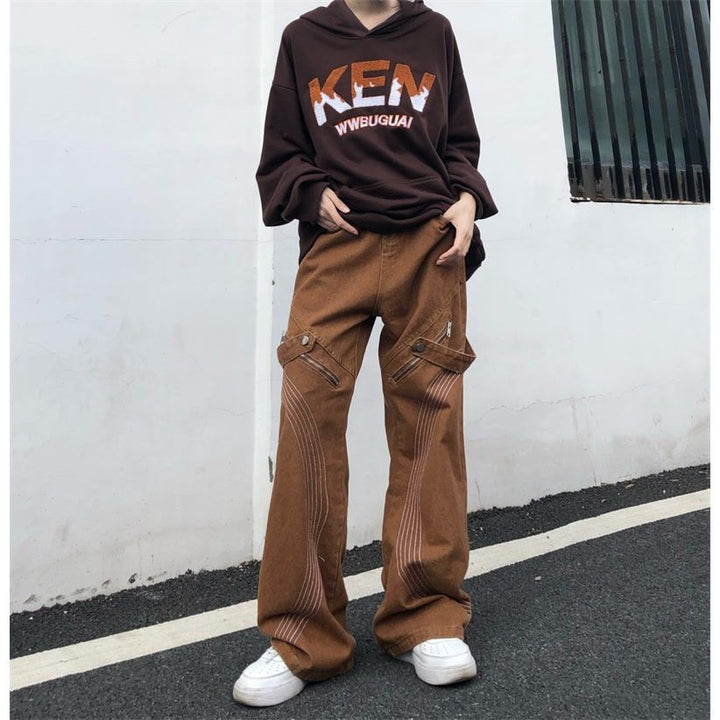 Herren modische Cargo-Hosen mit stylischen Zipper-Details und kontrastierenden Nähten Drune