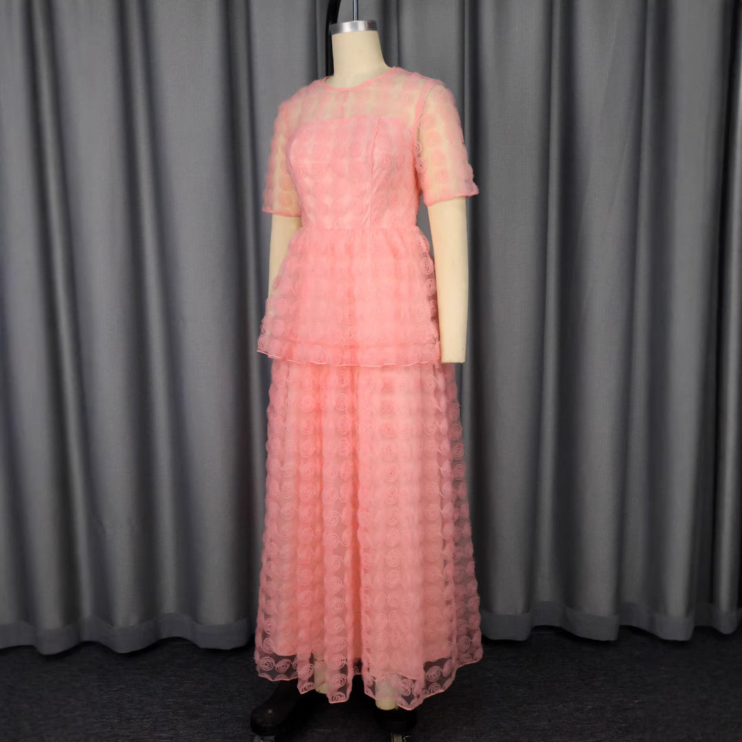 Damen romantisches Tüllkleid mit floralem Design und schichten Drune