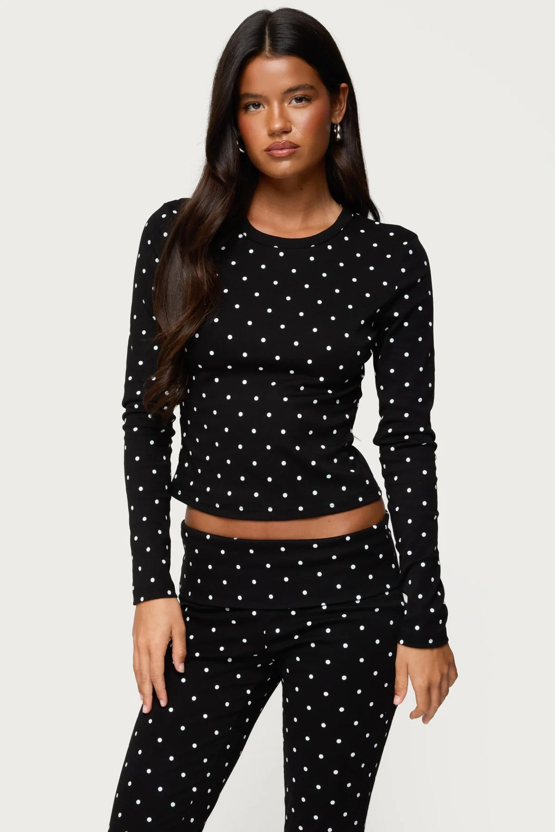 Damen Langärmliges Polka-Dots Oberteil und Leggings Set Drune