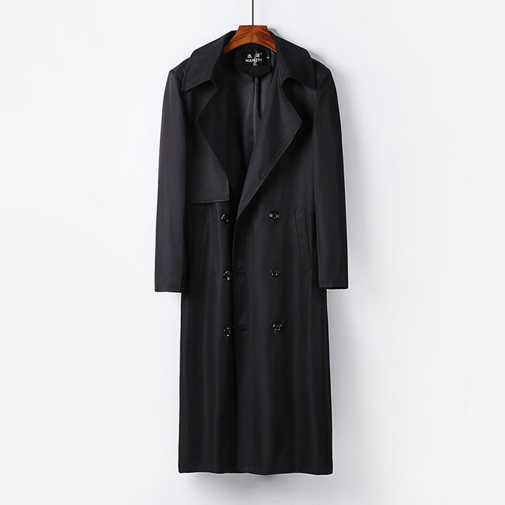 Herren Wasserabweisender Langtrenchcoat mit Taillengürtel und markantem Schalkragen Drune
