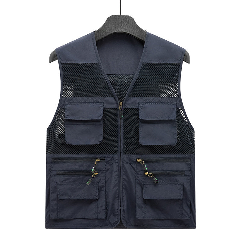 Herren atmungsaktive Mesh Outdoorweste mit multifunktionalen Taschen und Frontreißverschluss Drune