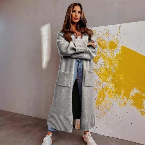 Damen lässiger Strickmantel mit tiefen Taschen und offenem Schnitt Drune