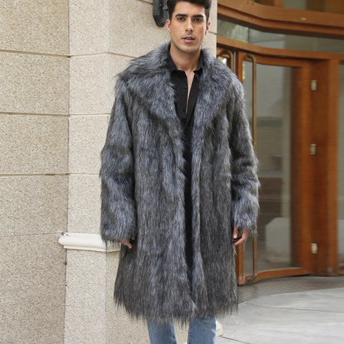 Herren Eleganter Kunstpelz-Mantel mit breitem Kragen und Relaxed Fit Drune