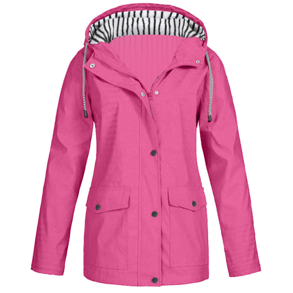 Damen nan wasserdichter Parka mit Kapuze, Kordelzug und aufgesetzten Taschen Drune