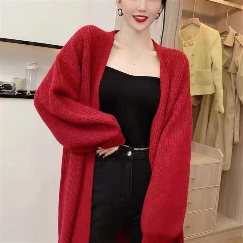 Damen Langärmeliges Strickcardigan mit weichem und voluminösem Material Drune