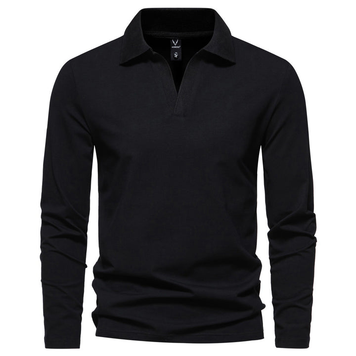 Herren Langarm-Poloshirt mit offenem V-Ausschnitt und Kentkragen Drune