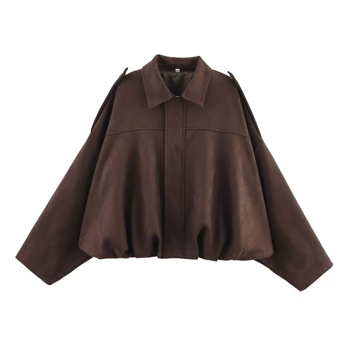 Damen Cropped Boxy‑Übergangsjacke im Wildlederlook mit Epauletten Drune