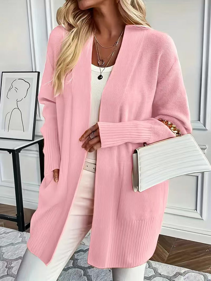 Damen lässige Strickjacke mit offenem Schnitt und Seitentaschen Drune