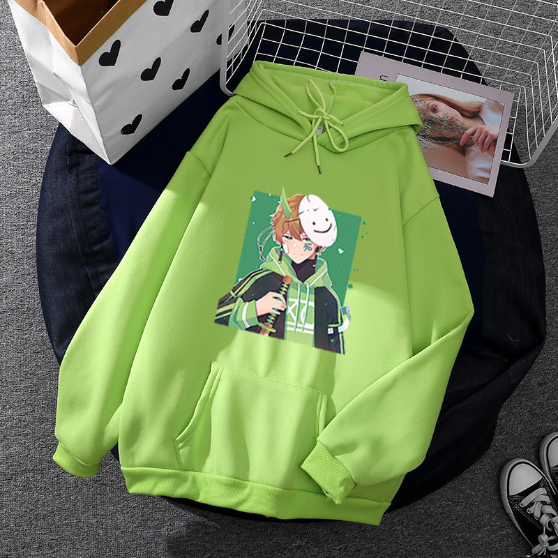 Damen nan Kapuzenpullover mit geprintetem Manga-Motiv und weichem Fleece-Innenfutter Drune