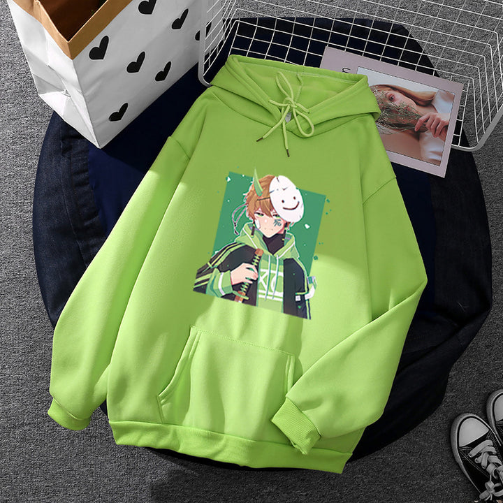 Damen nan Kapuzenpullover mit geprintetem Manga-Motiv und weichem Fleece-Innenfutter Drune