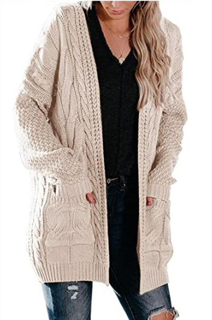 Damen Grobstrick Cardigan mit offenen Taschen und voluminösen Ärmeln Drune