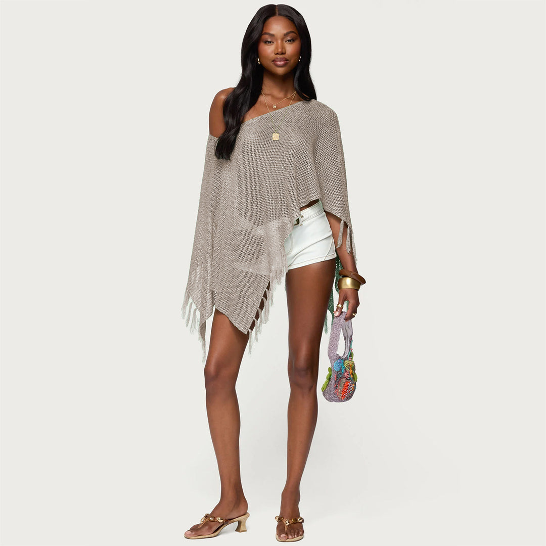 Damen stylischer Poncho mit Fransen Drune