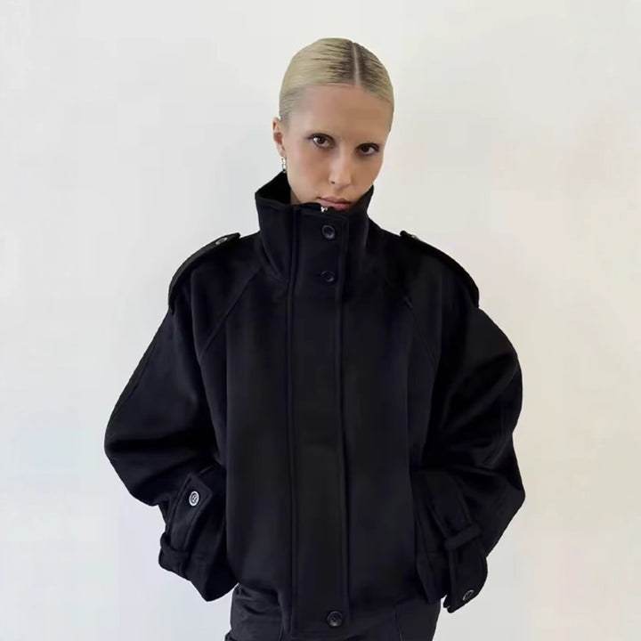 Damen 90+ kurzgeschnitteter Wollmix‑Blouson mit Funnelkragen und Taillierungsdetails Drune