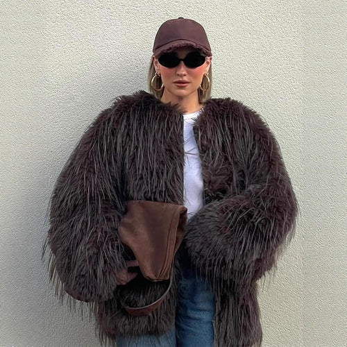 Damen Oversize Kunstpelz‑Mantel mit langfloriger Shag‑Optik und kastiger Silhouette Drune