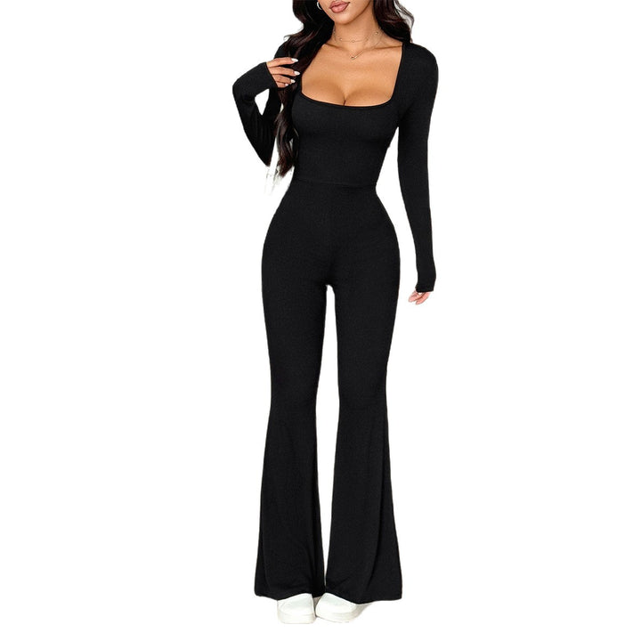 Damen Figurbetontes Flared Jumpsuit mit langen Ärmeln und quadratischem Ausschnitt Drune