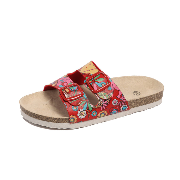 Damen modische Zehentrenner-Sandalen mit floralem Design und anatomischem Fußbett Drune