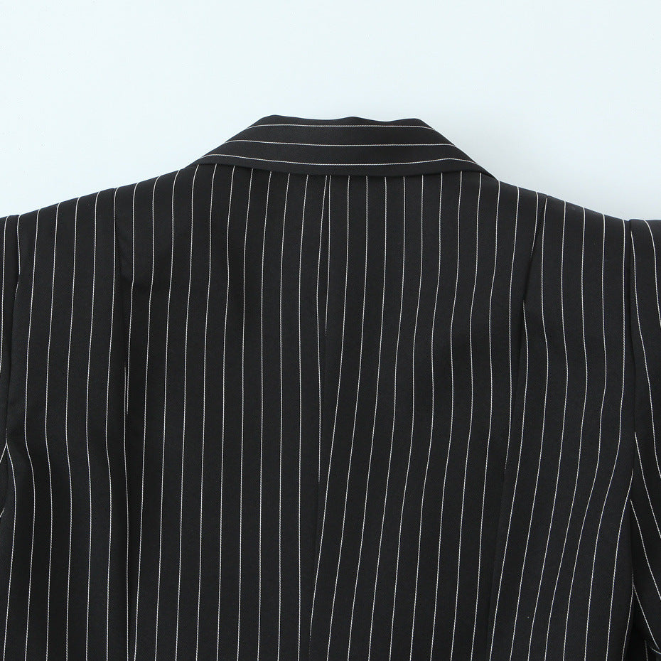 Damen Doppelreihiger Oversize-Blazer mit Nadelstreifen und markanten Schulterpolstern Drune