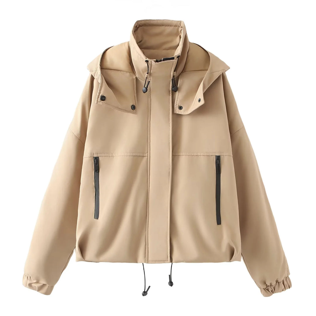 Damen nan kurzes wattiertes Kapuzenblouson mit weitem Boxy‑Schnitt und elastischem Saum Drune