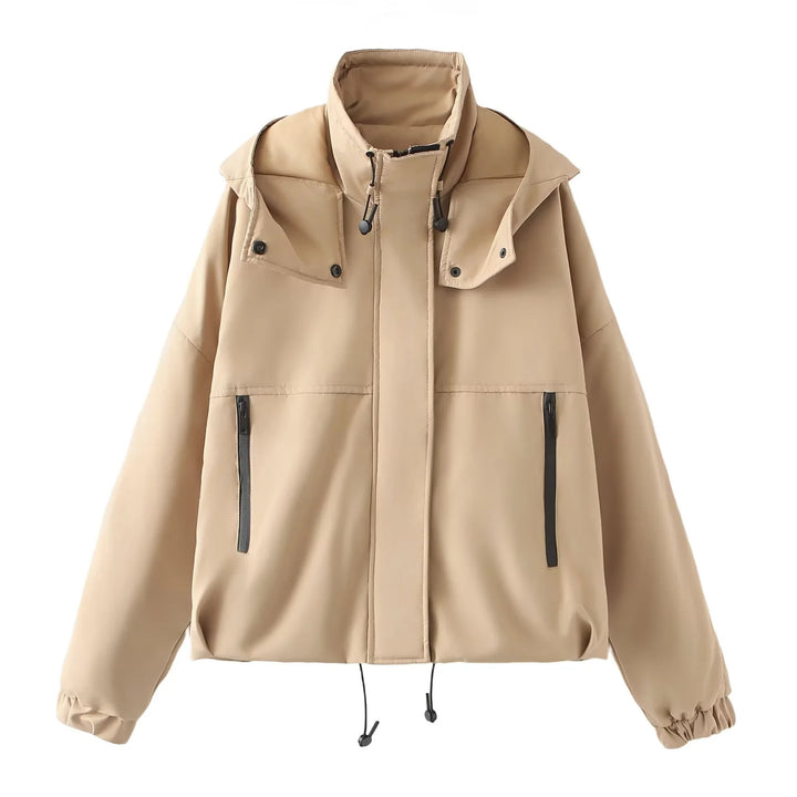 Damen nan kurzes wattiertes Kapuzenblouson mit weitem Boxy‑Schnitt und elastischem Saum Drune
