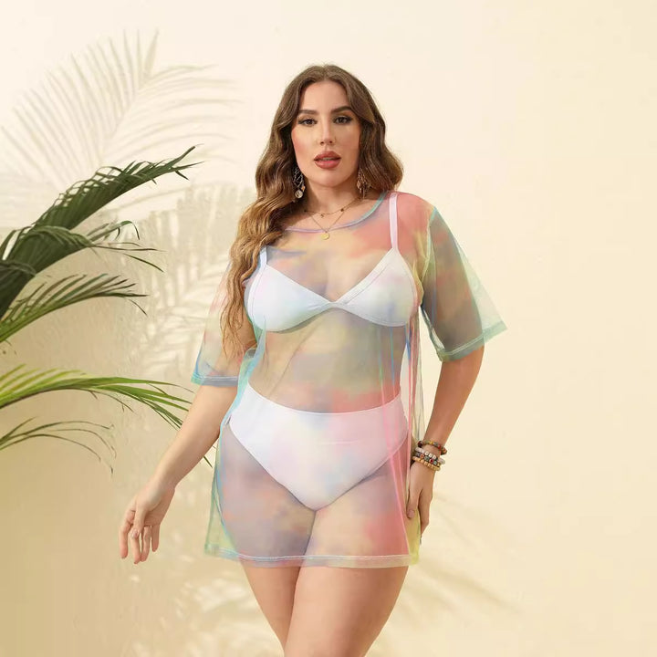 Damen transparenter Strandüberwurf aus leichtem Netzmaterial Drune
