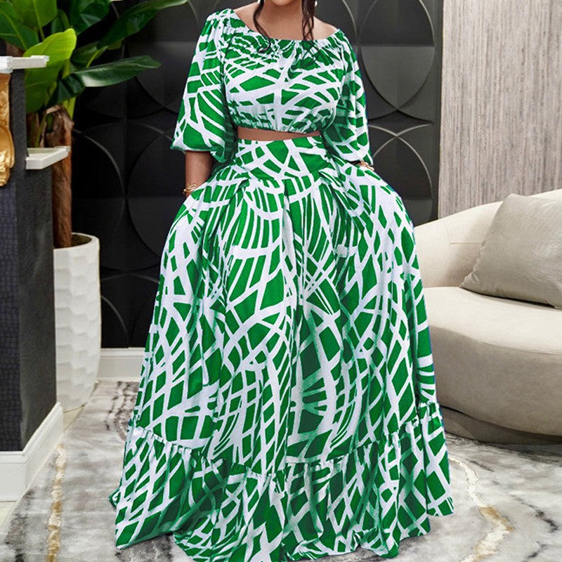 Damen Maxikleid mit überschnittenen Ärmeln und weitem Rock Drune