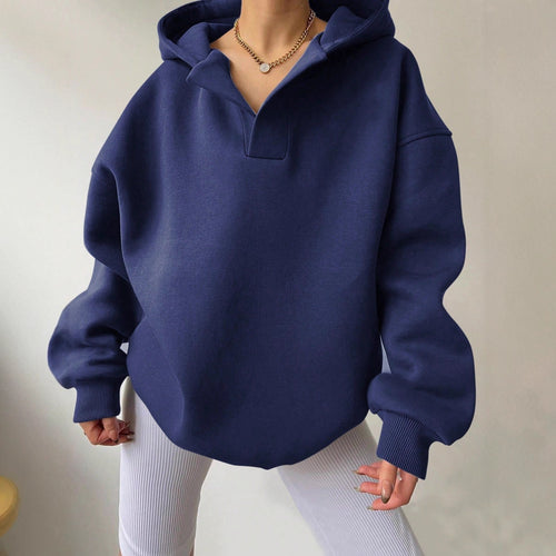 Damen Oversized Kapuzenpullover mit Kängurutasche Drune