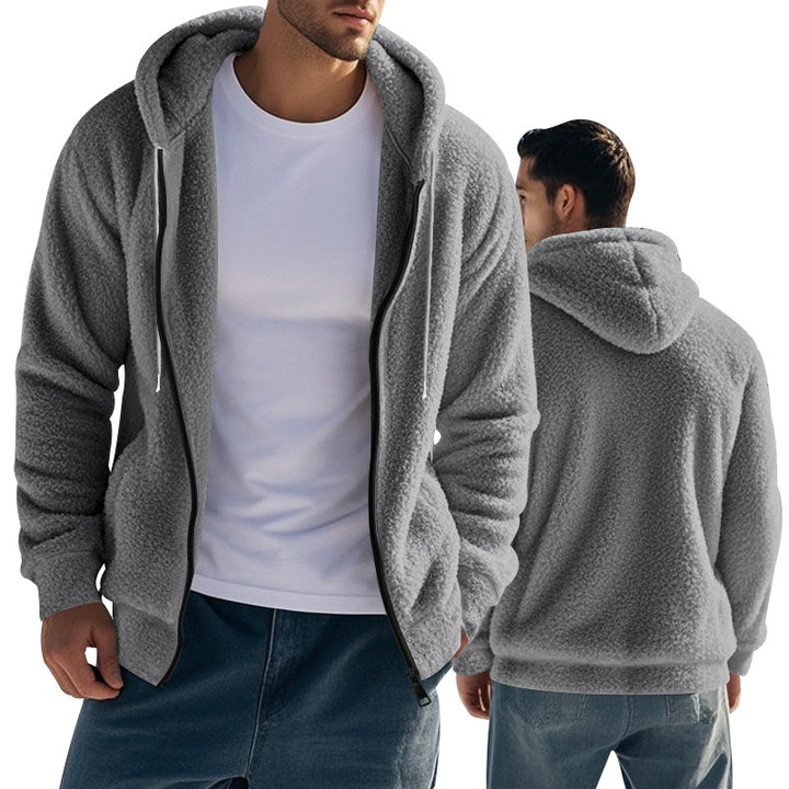 Herren nan Teddyfleece Kapuzenjacke mit Frontreißverschluss und Eingrifftaschen Drune