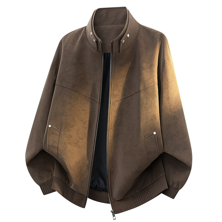 Unisex Oversize Suede‑Optik Bomberjacke mit Stehkragen, verdecktem Reißverschluss & Eingrifftaschen Drune