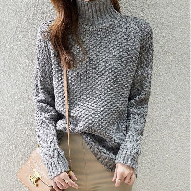 Damen Grobstrickpullover mit hohem Kragen und strukturiertem Design Drune