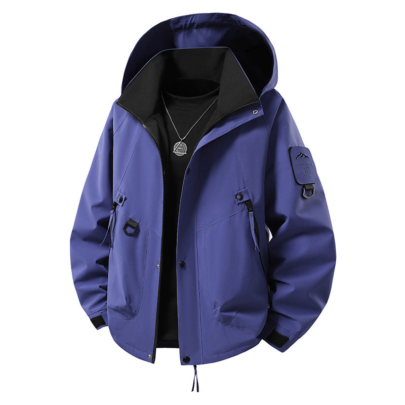 Herren wind- und wasserdichte Softshell-Outdoorjacke mit verstaubarer Kapuze, Utility-Taschen und verstellbaren Bündchen Drune