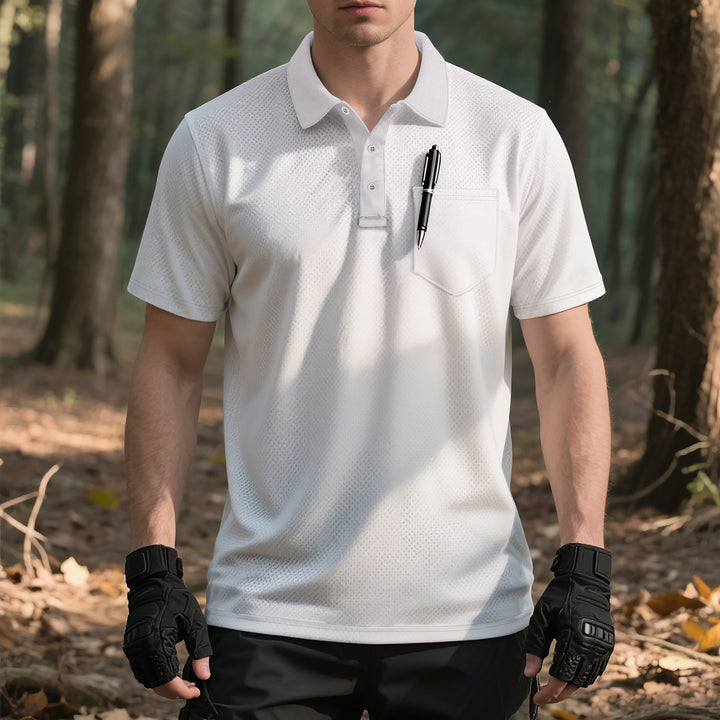 Herren nan funktionelles Kurzarm-Poloshirt mit Brusttasche, eingearbeiteter Stiftlasche und mikroperforierter Belüftung Drune
