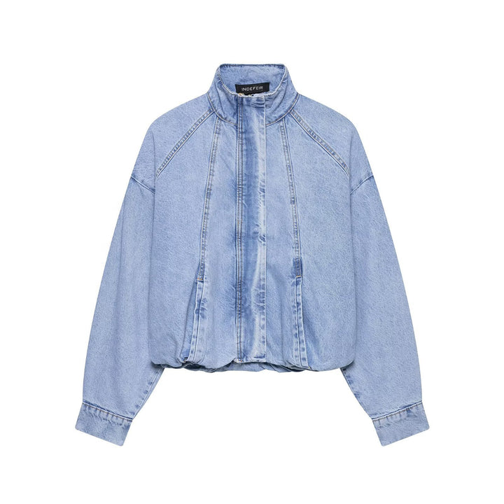 Damen Oversize Denim-Blouson mit hohem Stehkragen und elastischem Saum Drune