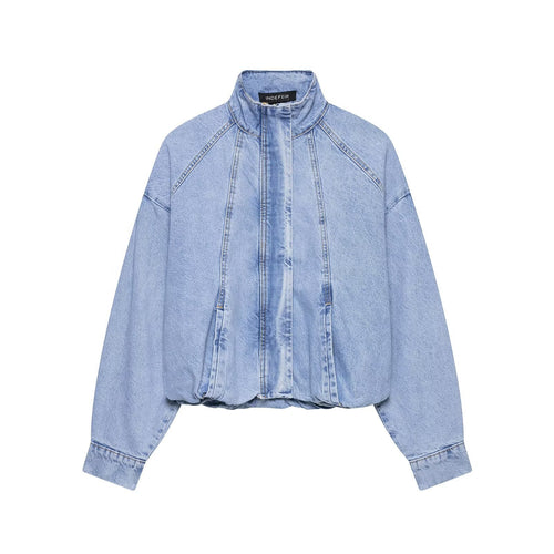 Damen Oversize Denim-Blouson mit hohem Stehkragen und elastischem Saum Drune