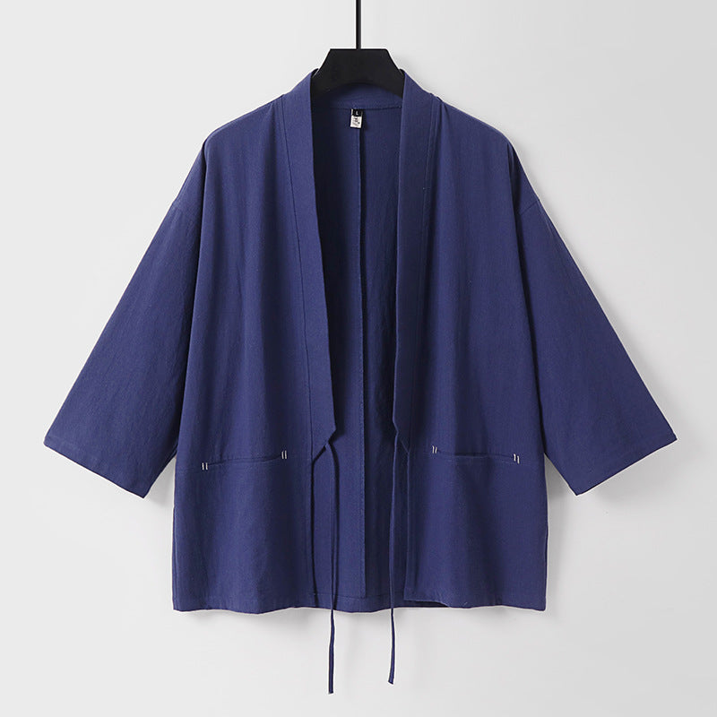 Damen Lockerer Kimono-Cardigan aus Baumwollmix mit Tunnelzug und Hüfttaschen Drune