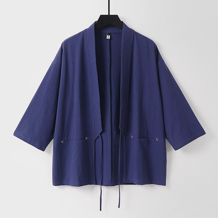 Damen Lockerer Kimono-Cardigan aus Baumwollmix mit Tunnelzug und Hüfttaschen Drune