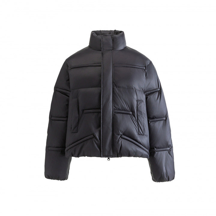 Unisex Kurzgeschnittene wattierte Steppjacke im Boxy-Schnitt mit hohem Stehkragen Drune