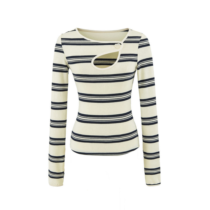 Damen Gestreiftes Feinstrick-Top mit asymmetrischem Herzknopf Drune