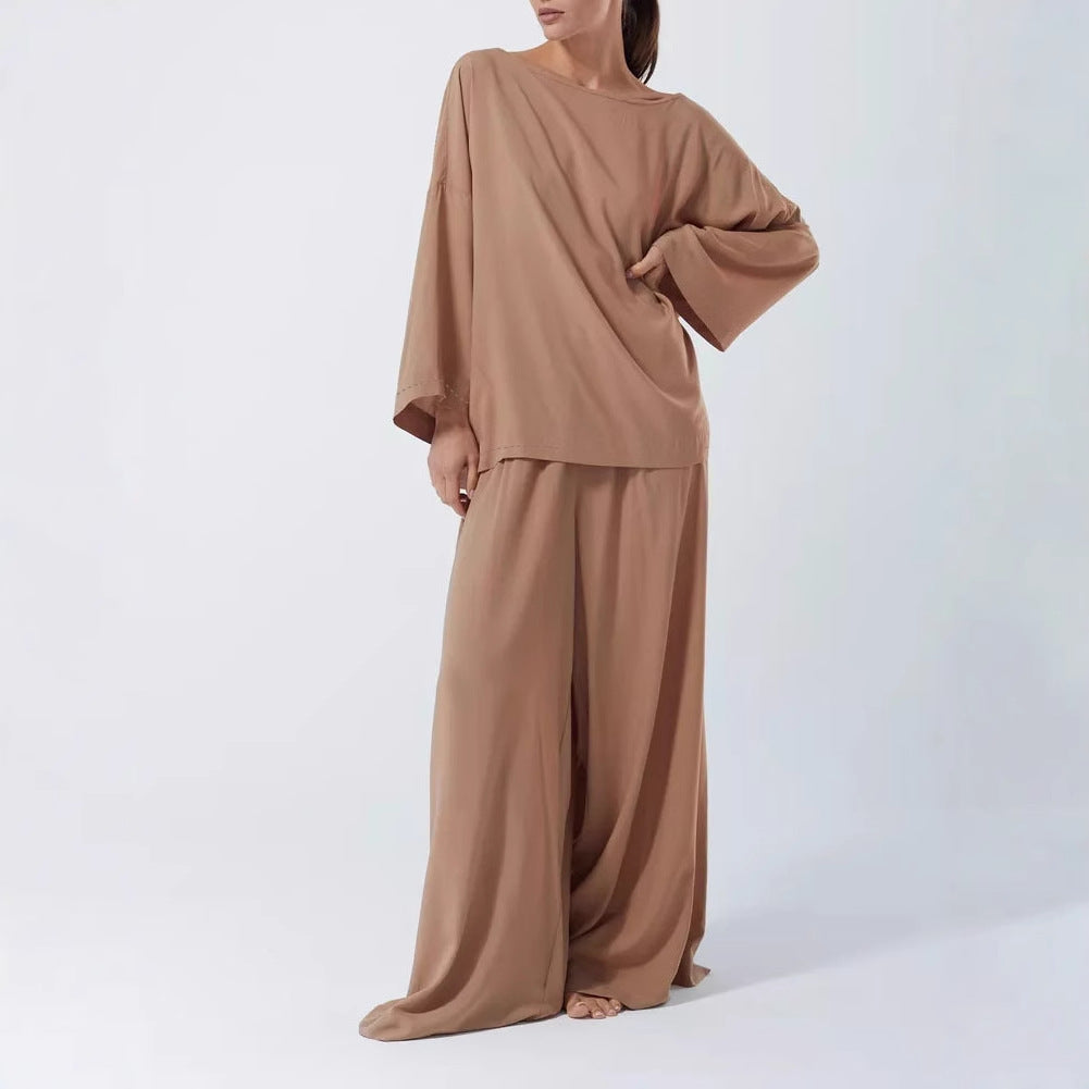 Damen Elegantes Lounge-Set mit weit geschnittenem Oberteil und Palazzo-Hosen Drune