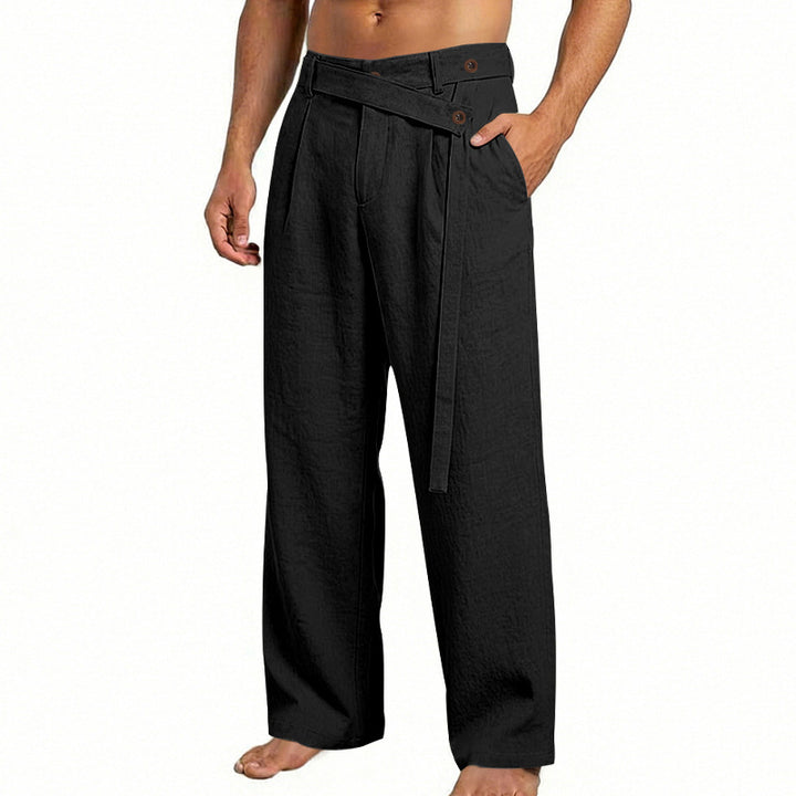 Herren nan weite Leinenhose mit Wickelbund, hoher Taille und legerem Bein Drune