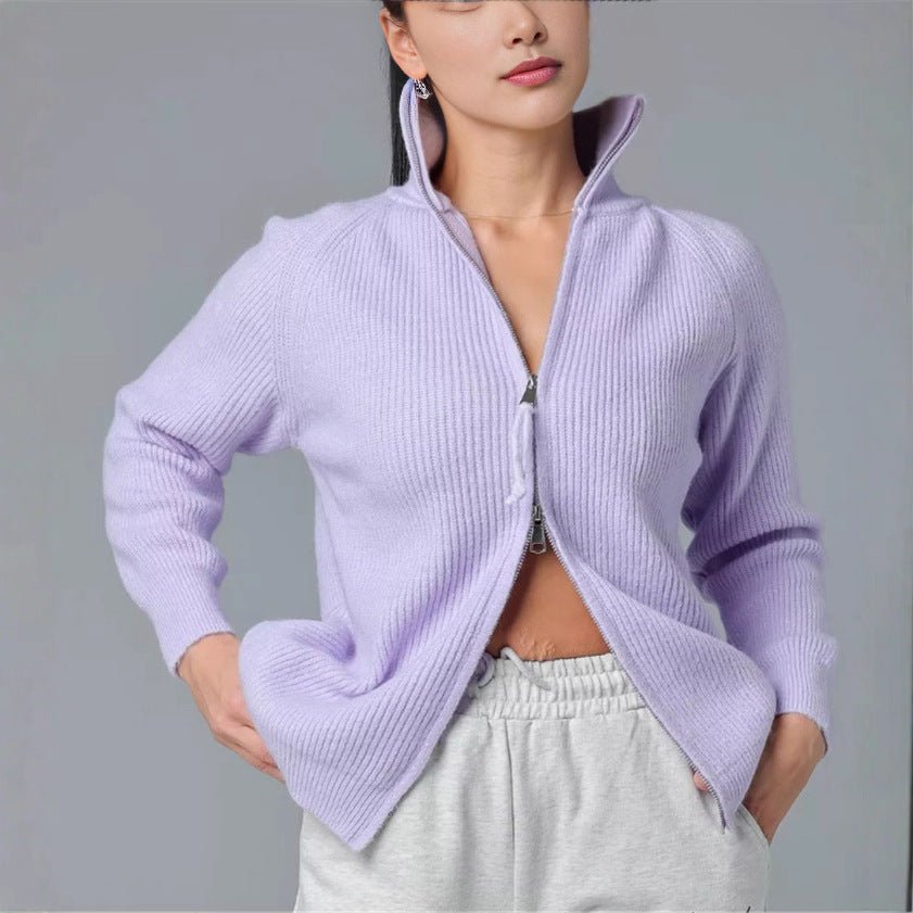 Damen Strickjacke mit hohem Kragen und Reißverschluss Drune