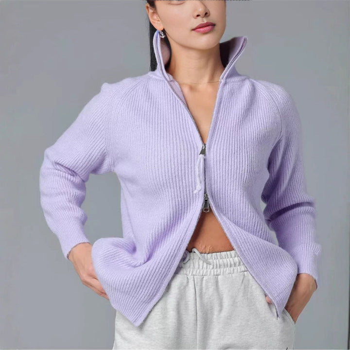 Damen Strickjacke mit hohem Kragen und Reißverschluss Drune