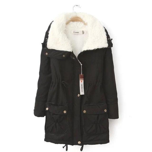 Damen nan taillierter Thermo-Parka mit Sherpa-Kapuze, verstellbarem Taillenzug und großen Pattentaschen Drune