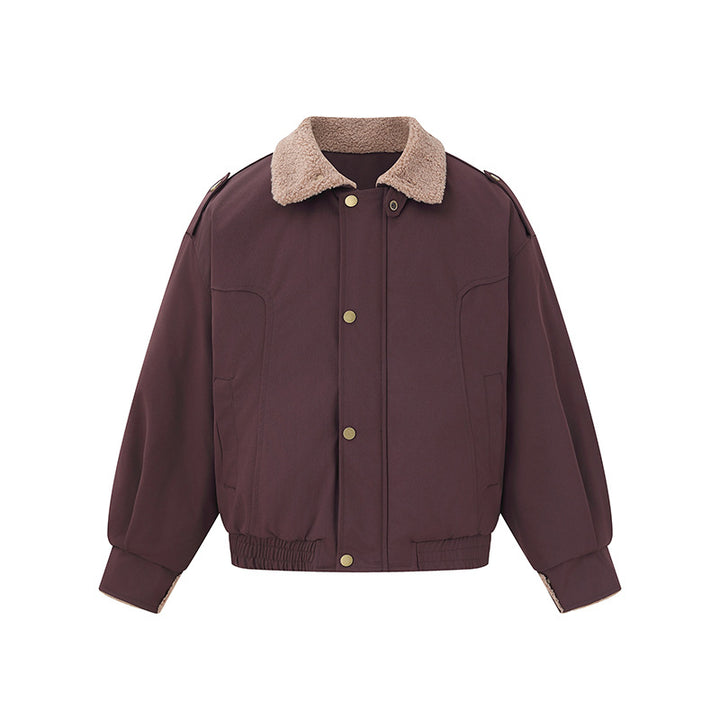 Damen Kurz geschnittener Boxy‑Blouson mit Teddykragen und Schulterlaschen Drune