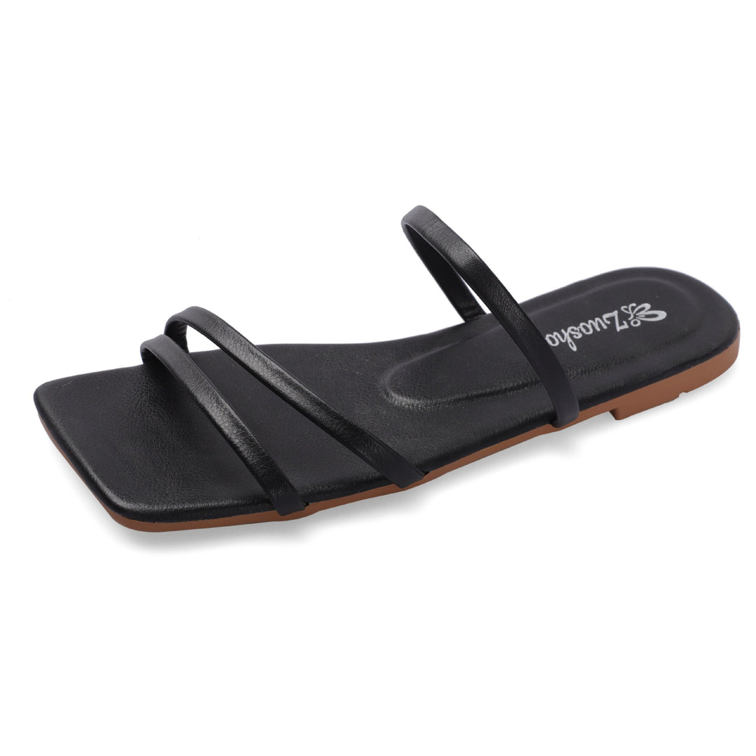Damen Minimalistische Riemchensandalen mit breiten Zierbändern Drune