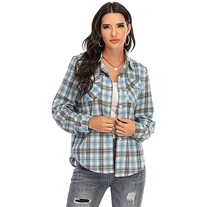 Damen Karierte Flanellbluse Drune