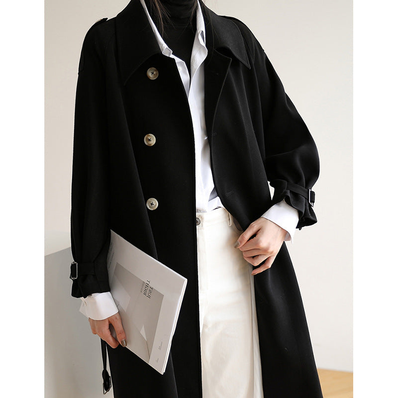 Damen Eleganter Trenchcoat mit breitem Kragen Drune