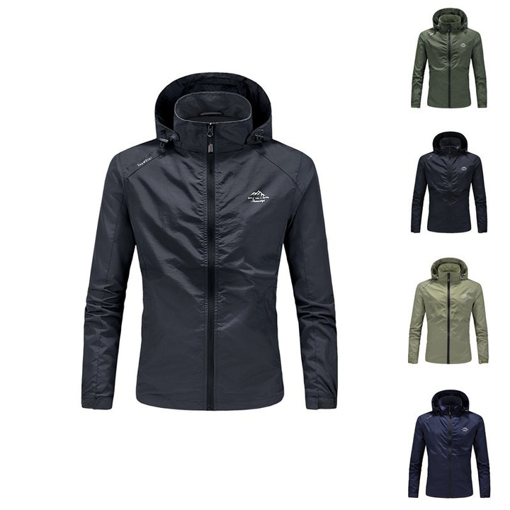 Herren Ultraleichte packbare Outdoorjacke mit hohem Kragen, Kapuze und atmungsaktivem Meshfutter Drune