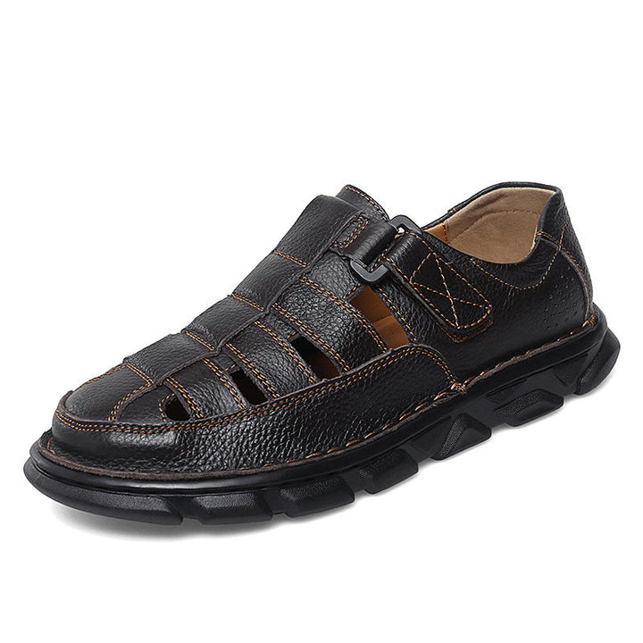Herren offene Leder-Sandalen mit praktischem Klettverschluss und rutschfester Sohle Drune