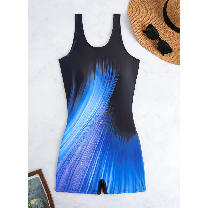 Damen Sportlicher Einteiler Badeanzug mit dynamischem Muster Drune