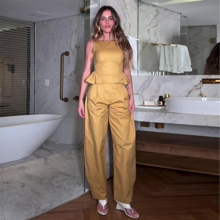 Damen Elegantes Jumpsuit mit peplum Detail und weitem Bein Drune